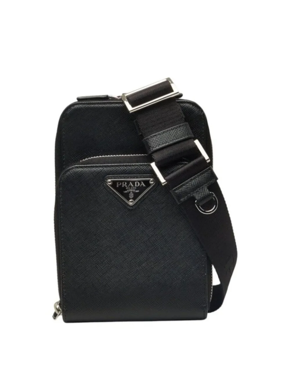 Prada Crossbody Shoulder Bag Smartphone Black Saffiano Leather